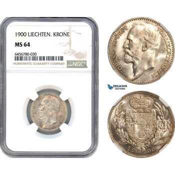AH685, Liechtenstein, Johann, 1 Krone 1900, Silver, NGC MS64
