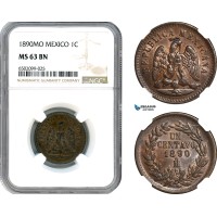 AH692, Mexico, 1 Centavo 1890 MO, Mexico City Mint, NGC MS63BN