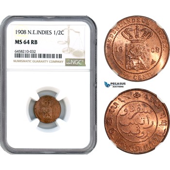 AH709, Netherlands East Indies, 1/2 Cent 1908, NGC MS64RB