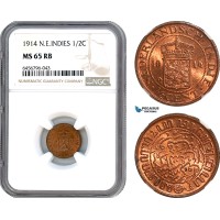 AH710, Netherlands East Indies, 1/2 Cent 1914, NGC MS65RB
