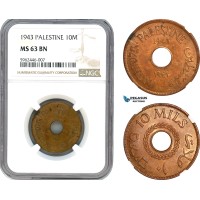 AH723, Palestine, 10 Mils 1943, London Mint, NGC MS63BN