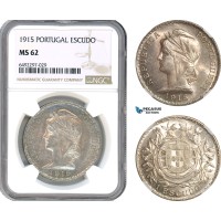 AH736, Portugal, 1 Escudo 1915, Silver, NGC MS62