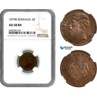 AH740, Romania, Carol I, 2 Bani 1879 B, Bucharest Mint, NGC AU58BN