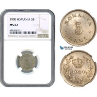 AH742, Romania, Carol I, 5 Bani 1900, Brussels Mint, NGC MS62