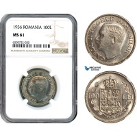 AH759, Romania, Carol II, 100 Lei 1936, Bucharest Mint, NGC MS61
