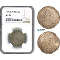 AH790, South Africa (ZAR) 2 Shillings 1895, Pretoria Mint, Silver, NGC MS61