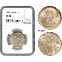 AH792, South Africa (ZAR) 2 Shillings 1897, Pretoria Mint, Silver, NGC MS62