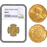 AH794, South Africa (ZAR) 1 Pond 1898, Pretoria Mint, Gold, NGC MS62