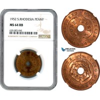 AH798, Southern Rhodesia (Zimbabwe), George VI, 1 Penny 1952, NGC MS64RB