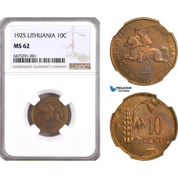 AH80, Lithuania, 10 Centu 1925, Birmingham Mint, NGC MS62