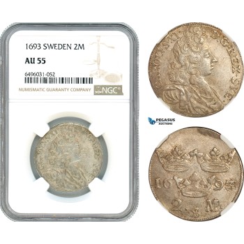 AH805, Sweden, Karl XI, 2 Mark 1693, Silver, NGC AU55