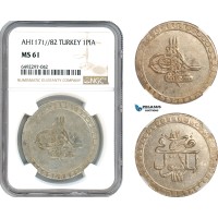 AH815, Ottoman Empire, Turkey, Mustafa III, 1 Piastre AH1171/82, Islambul (Istanbul) Mint, NGC MS61