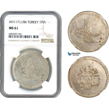 AH816, Ottoman Empire, Turkey, Mustafa III, 1 Piastre AH1171/86, Islambul (Istanbul) Mint, NGC MS61