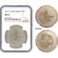 AH817, Ottoman Empire, Turkey, Mustafa III, 1 Piastre AH1171/86, Islambul (Istanbul) Mint, NGC MS61
