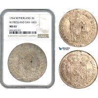 AH889, Netherlands, W. Friesland, 3 Gulden 1764, DAV-1853, Silver, NGC MS63