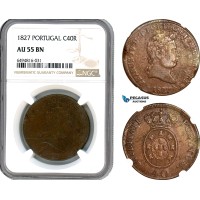 AH891, Portugal, Pedro IV, 40 Reis 1827, Lisbon Mint, NGC AU55BN