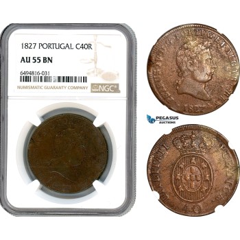 AH891, Portugal, Pedro IV, 40 Reis 1827, Lisbon Mint, NGC AU55BN