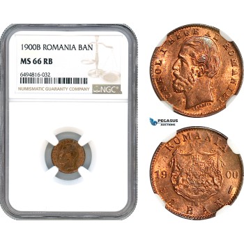 AH892, Romania, Carol I, 1 Ban 1900 B, Bucharest Mint, NGC MS66RB