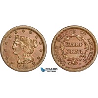 AH907, United States, Braided Hair Half Cent 1851, Philadelphia Mint, AU