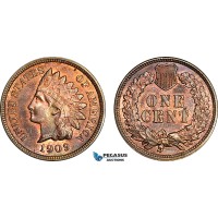 AH913, United States, Indian Head Cent 1909, Philadelphia Mint, aUNC