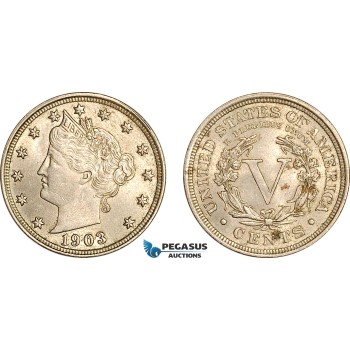 AH915, United States, Liberty Nickel 5 Cents 1903, Philadelphia Mint, UNC, few spots on Rev.