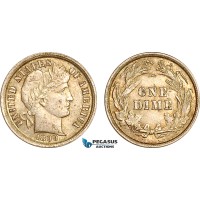 AH917, United States, Barber One Dime 1899, Silver, Philadelphia Mint, Lustrous AU
