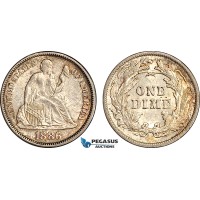 AH918, United States, Seated Liberty One Dime 1886, Silver, Philadelphia Mint, Toned AU-UNC
