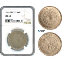 AH931, Brazil, 200 Reis 1899, NGC MS64, Pop 2/1, Rare Grade!