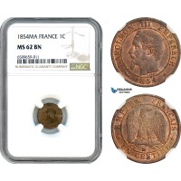AH952, France, Napoleon III, 1 Centime 1854 MA, Marseille Mint, NGC MS62BN