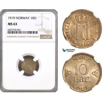 AH97, Norway, Christian X, 10 Ore 1919, Kongsberg Mint, Billon, NGC MS63