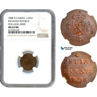 AH978, Netherlands East Indies, Batavian Rep. 1/2 Duit 1808, Holland Arms, NGC MS62BN
