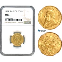AH999, South Africa (ZAR) 1 Pond 1898, Pretoria Mint, Gold, NGC MS61