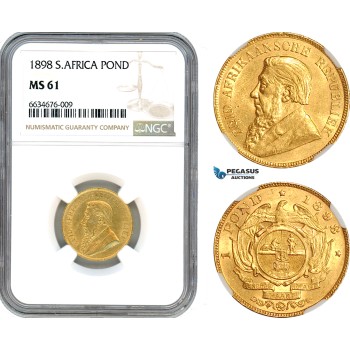 AH999, South Africa (ZAR) 1 Pond 1898, Pretoria Mint, Gold, NGC MS61