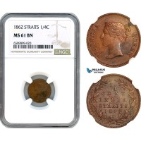 AI003, Straits Settlements, Victoria, 1/4 Cent 1862, NGC MS61BN
