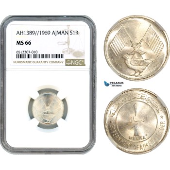 AI017, United Arab Emirates, Ajman, 1 Riyal AH1389 // 1969, Silver, NGC MS66