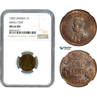 AI045, Canada, George V, 1 Cent 1920, Ottawa Mint, Small Cent, NGC MS62BN