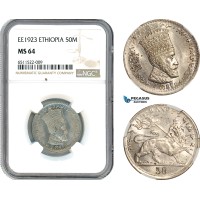 AI058, Ethiopia, Haile Selassie I, 50 Matonas EE1923, Addis Ababa Mint, NGC MS64