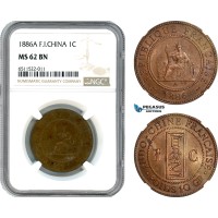 AI061, French Indo-China, 1 Centime 1886 A, Paris Mint, NGC MS62BN
