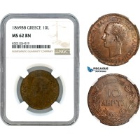 AI072, Greece, George I, 10 Lepta 1869 BB, Strasbourg Mint, Large BB Variety, NGC MS62BN