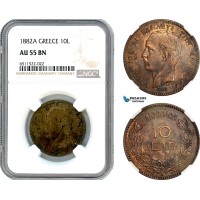 AI073, Greece, George I, 10 Lepta 1882 A, Paris Mint, NGC AU55BN