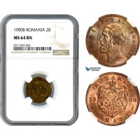 AI093, Romania, Carol I, 2 Bani 1900 B, Bucharest Mint, NGC MS64BN