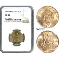 AI103, Romania, Peoples Republic, 50 Bani 1956, Bucharest Mint, NGC MS65
