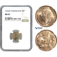 AI128, Yugoslavia, Alexander I, 50 Para 1925 P, Poissy Mint, NGC MS65