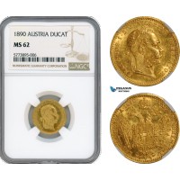 AI180, Austria, Franz Joseph, Ducat 1890, Vienna Mint, Gold, NGC MS62
