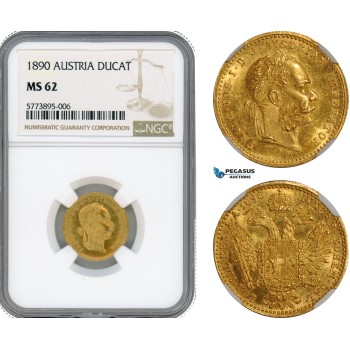 AI180, Austria, Franz Joseph, Ducat 1890, Vienna Mint, Gold, NGC MS62