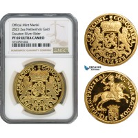 AI198, Netherlands, "Ducaton Restrike" Medal (2 oz) 2023 R, Houten Mint, Gold, KM# --, Mintage: 20 pcs, NGC PF69 Ultra Cameo, includes COA+ Original box!