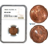 AI205, Austria, Franz Joseph, 1 Kreuzer 1860 A, Vienna Mint, NGC MS66RB, Top Pop! 1/0
