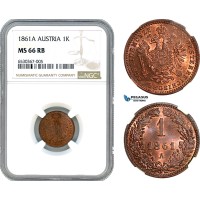 AI206, Austria, Franz Joseph, 1 Kreuzer 1861 A, Vienna Mint, NGC MS66RB