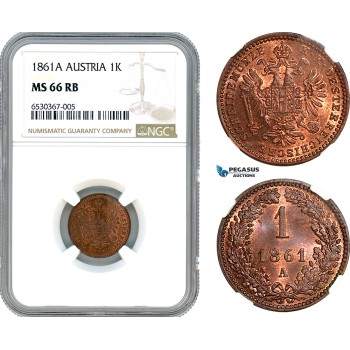 AI206, Austria, Franz Joseph, 1 Kreuzer 1861 A, Vienna Mint, NGC MS66RB