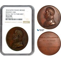 AI239, France, First Empire. Napoleon I & Frederick William III, 1814 Bronze Medal by Denon, Royal Visit to the Paris Mint, NGC MS63BN